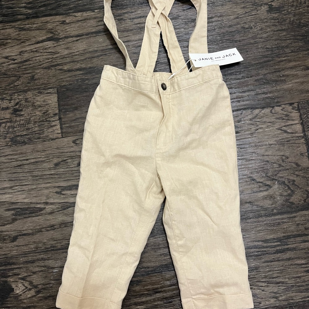 Janie and Jack Light Cream Cross-Back Suspender Overalls